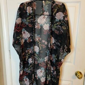 Floral Black Sheer Kimono Jacket